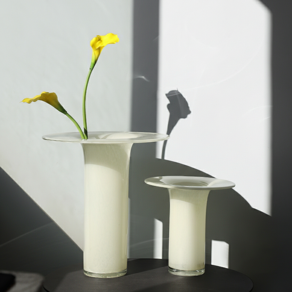 0 | Best west 奶白圆盘中古玻璃花瓶花器 ins风软装饰品高级家居摆件