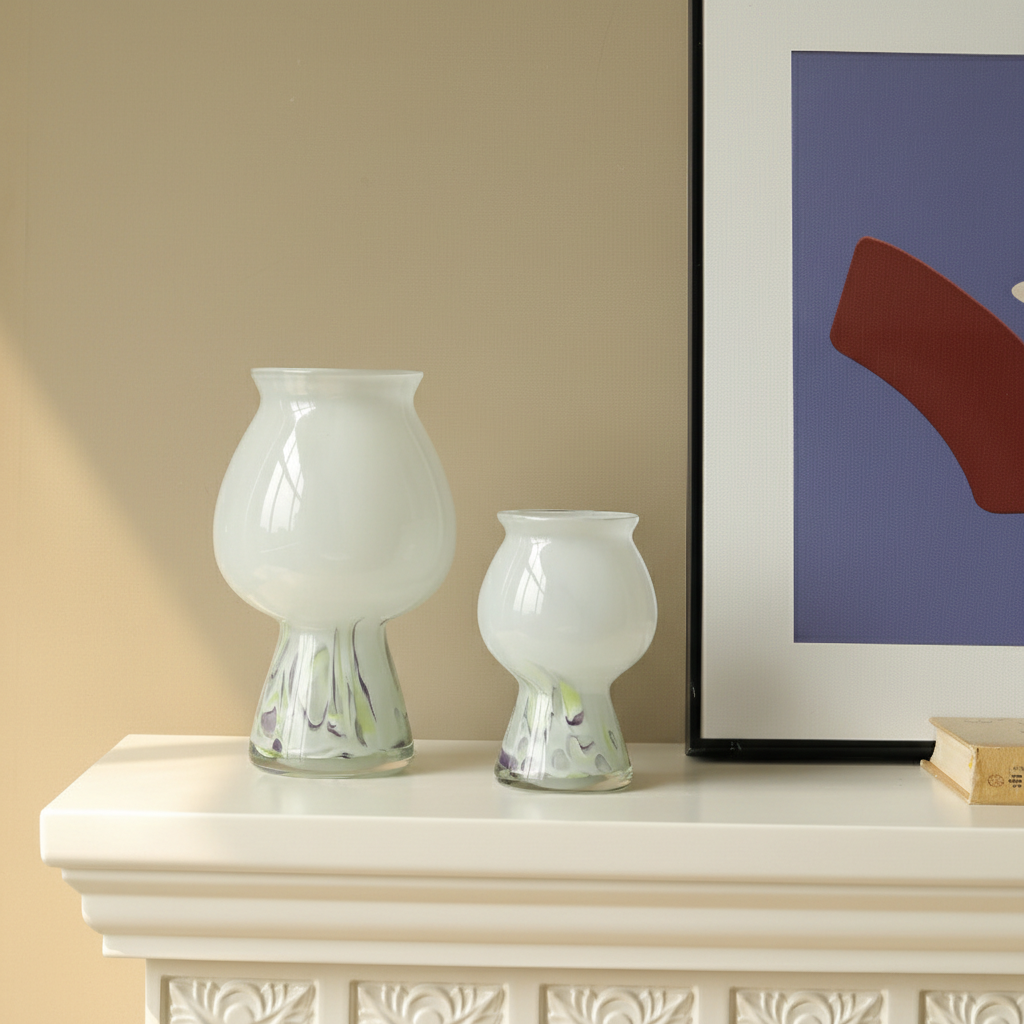 0 | 法式中古高脚玻璃花瓶摆件轻奢高级感客厅插花装饰花器样板间摆设