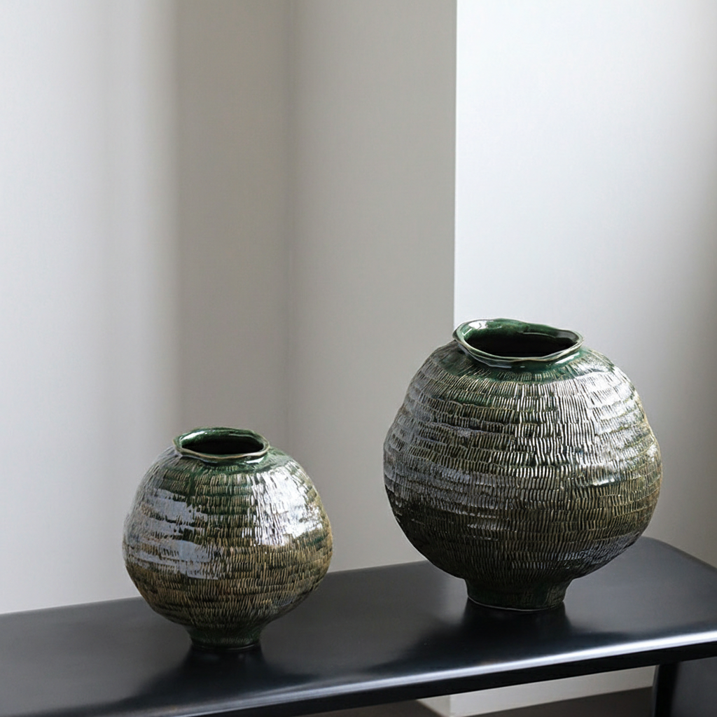 0 | 复古绿色陶瓷花瓶轻奢高级感景德镇瓷器摆件客厅餐桌插花装饰花器