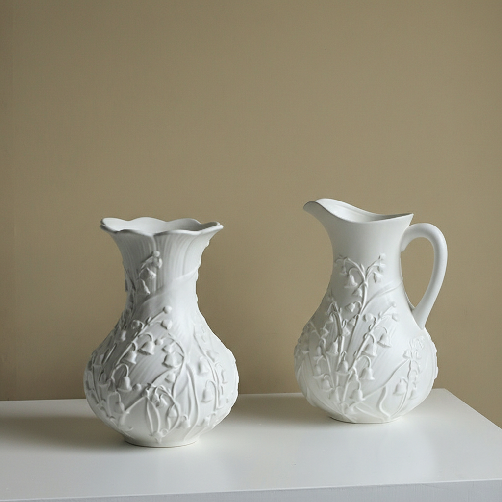 0 | 哑光浮雕铃兰陶瓷花瓶客厅复古艺术装饰花器餐桌插花摆件高级感