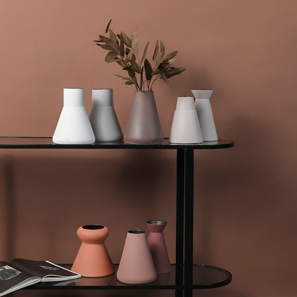 0 | 博西家居 莫兰迪锥形杯型陶瓷花瓶摆件 客厅餐桌样板房直筒插花器