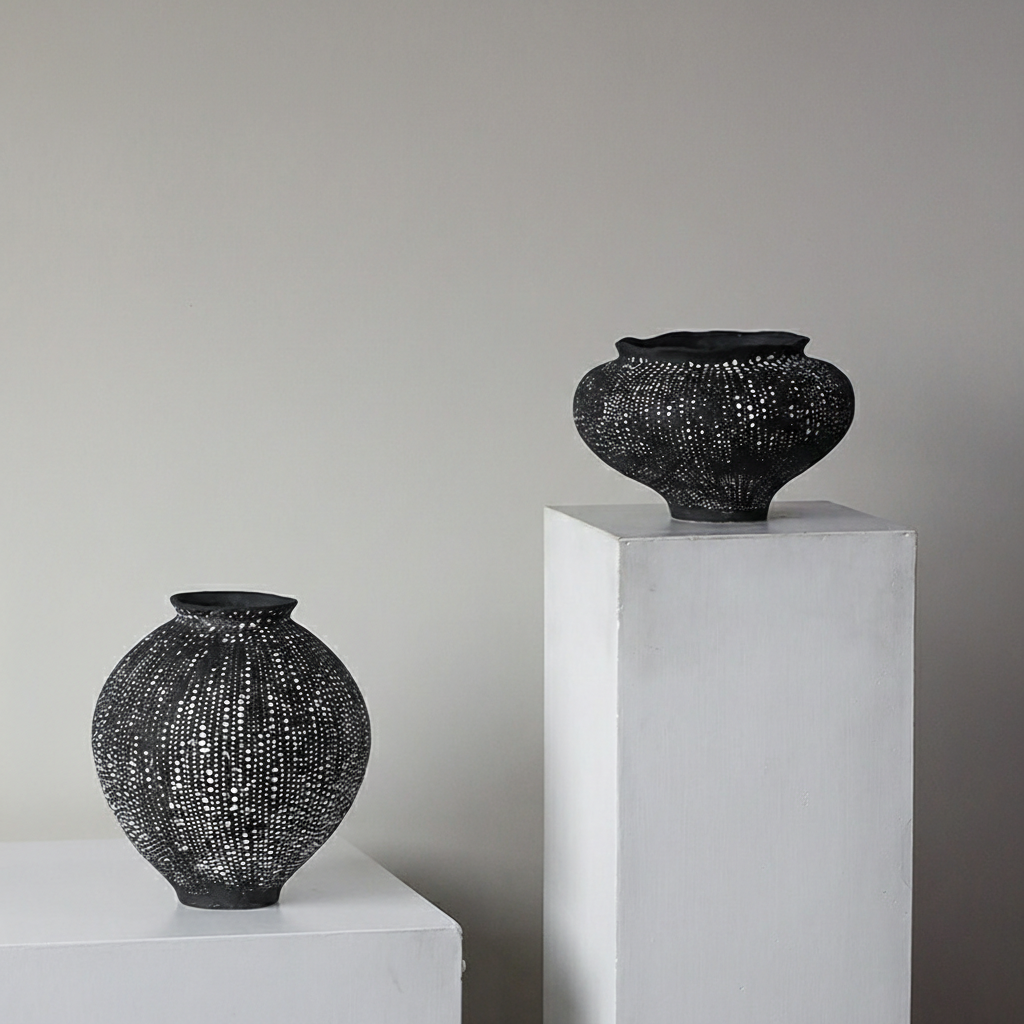 0 | 侘寂风手工景德镇陶瓷花瓶摆件复古玄关客厅插花装饰品样板间花器