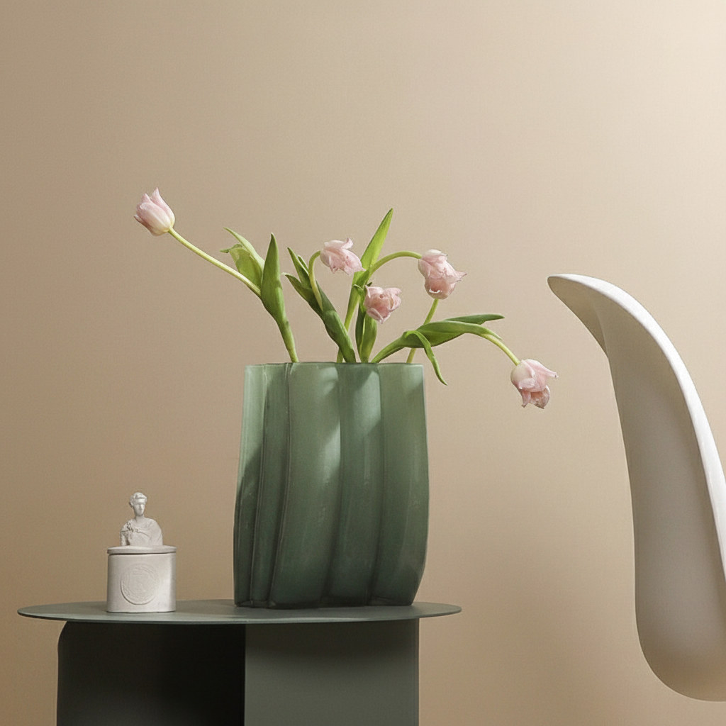 0 | Best west 乳绿色高级感玻璃花瓶摆件 现代简约ins家居客厅花器