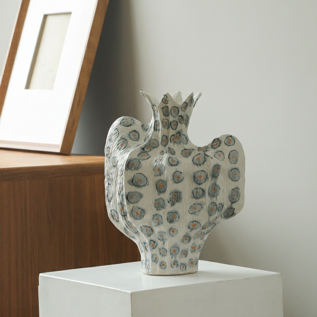 0 | 博西侘寂风花瓶景德镇陶瓷摆件复古设计感小众干花艺术花器大客厅