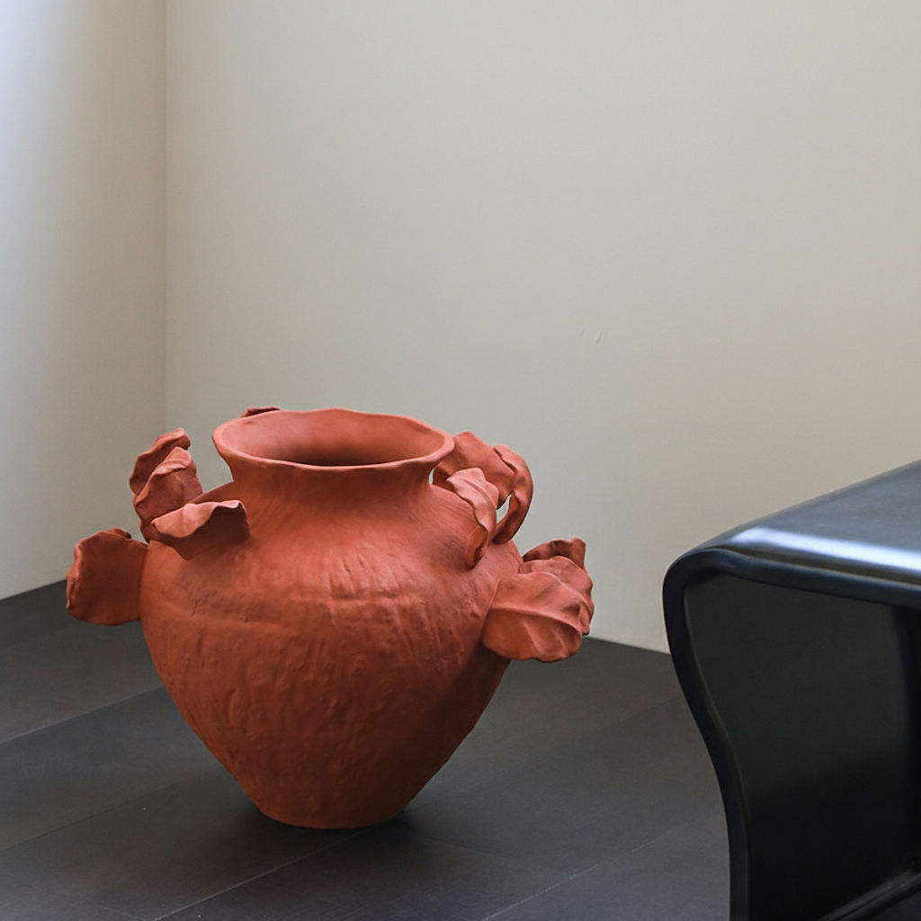 0 | 侘寂风景德镇艺术陶瓷花瓶新年玄关红色陶罐客厅喜庆插花装饰摆件