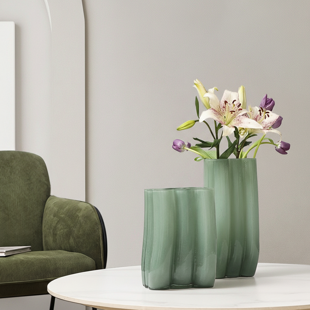 0 | Best west 乳绿色高级感玻璃花瓶摆件 现代简约ins家居客厅花器