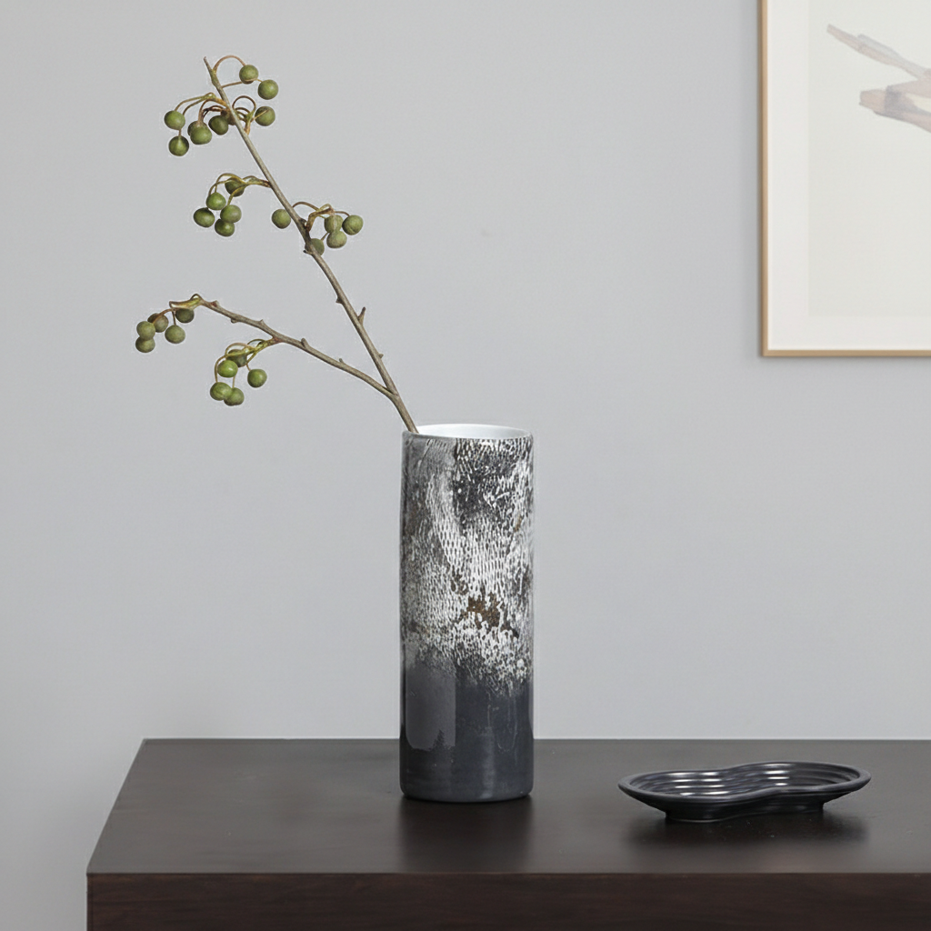 0 | Best west 烟灰大理石纹理直筒圆柱花瓶 高档轻奢样板间软装饰品