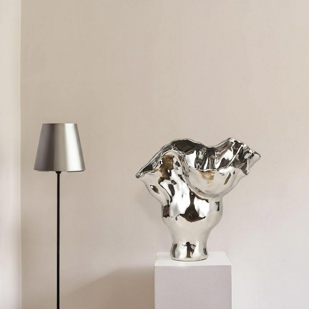 0 | Best west 银色电镀釉面抽象陶瓷花瓶家居玄关客厅桌面高级花器