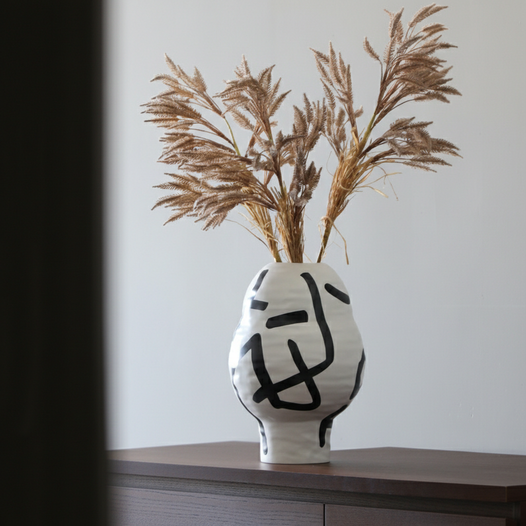 0 | bestwest新中式轻奢高级感手工陶瓷花瓶样板房酒店客厅装饰插花