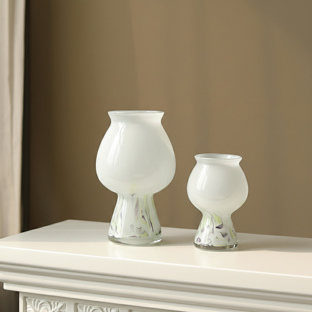 0 | 法式中古高脚玻璃花瓶摆件轻奢高级感客厅插花装饰花器样板间摆设