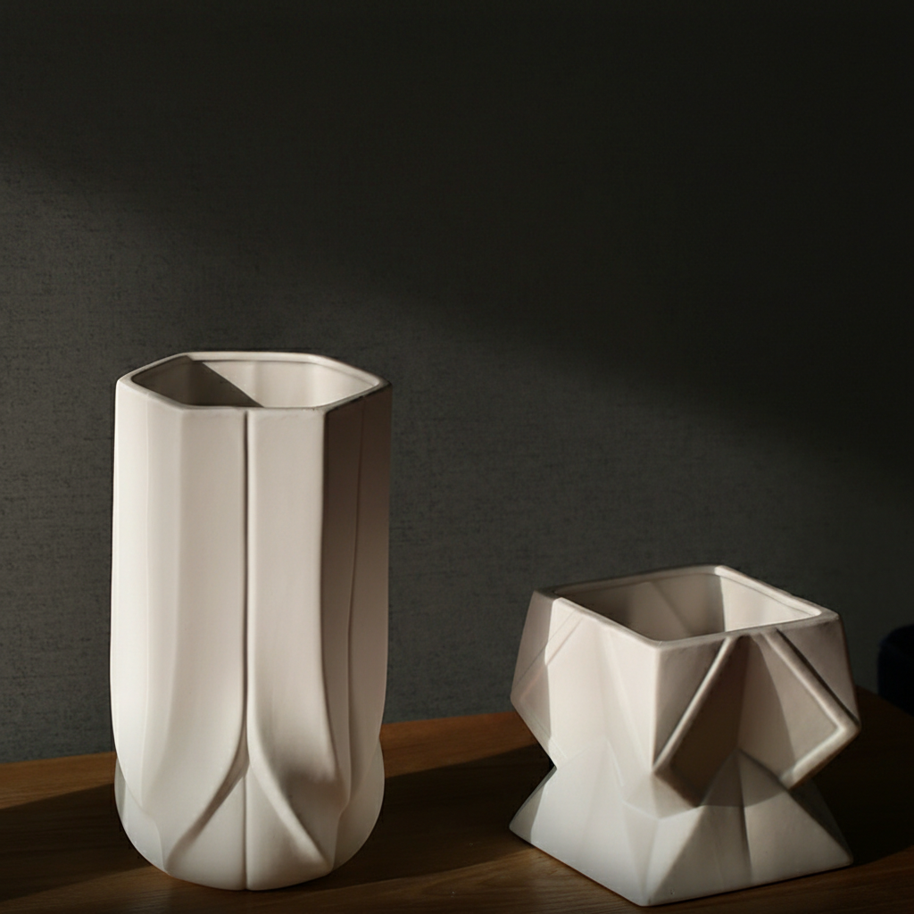 0 | Best west 简约白色不规则几何陶瓷大花瓶 ins家居客厅花器装饰品