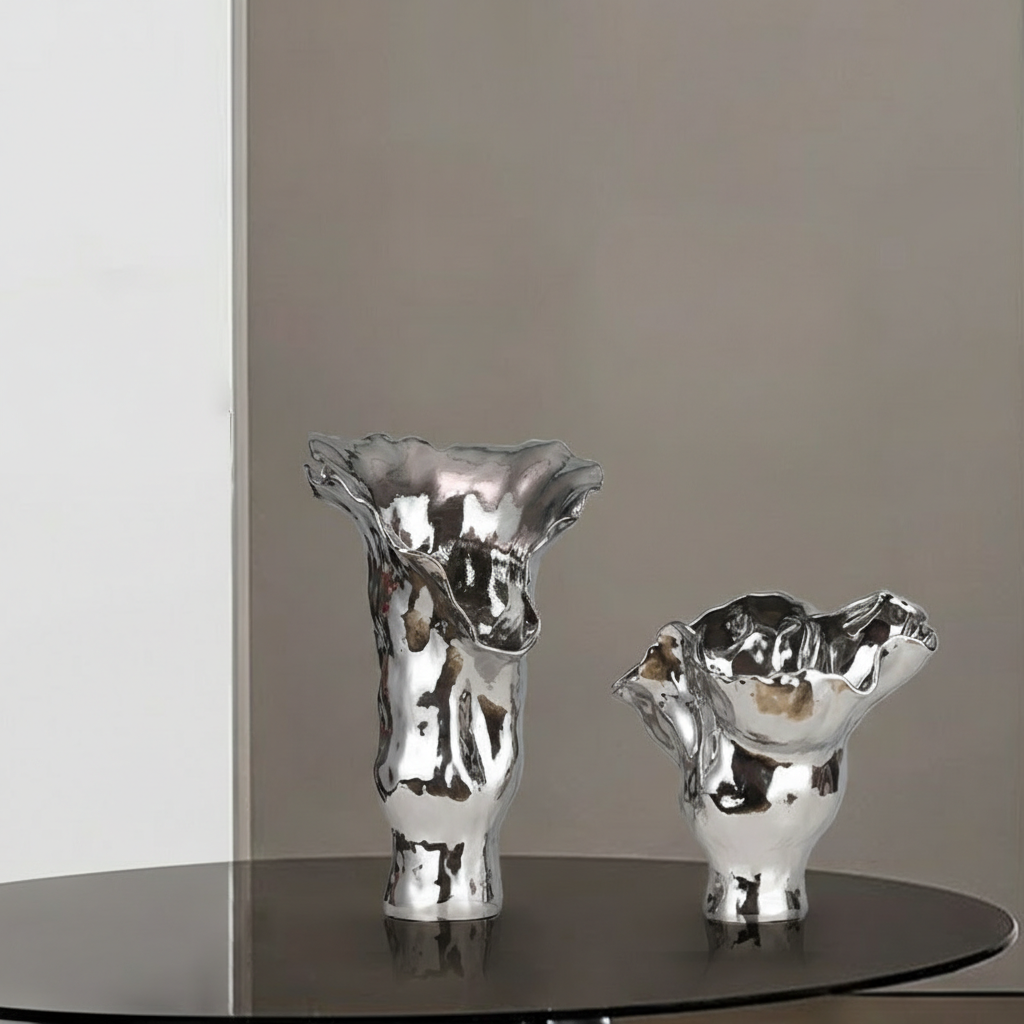 0 | Best west 银色电镀釉面抽象陶瓷花瓶家居玄关客厅桌面高级花器