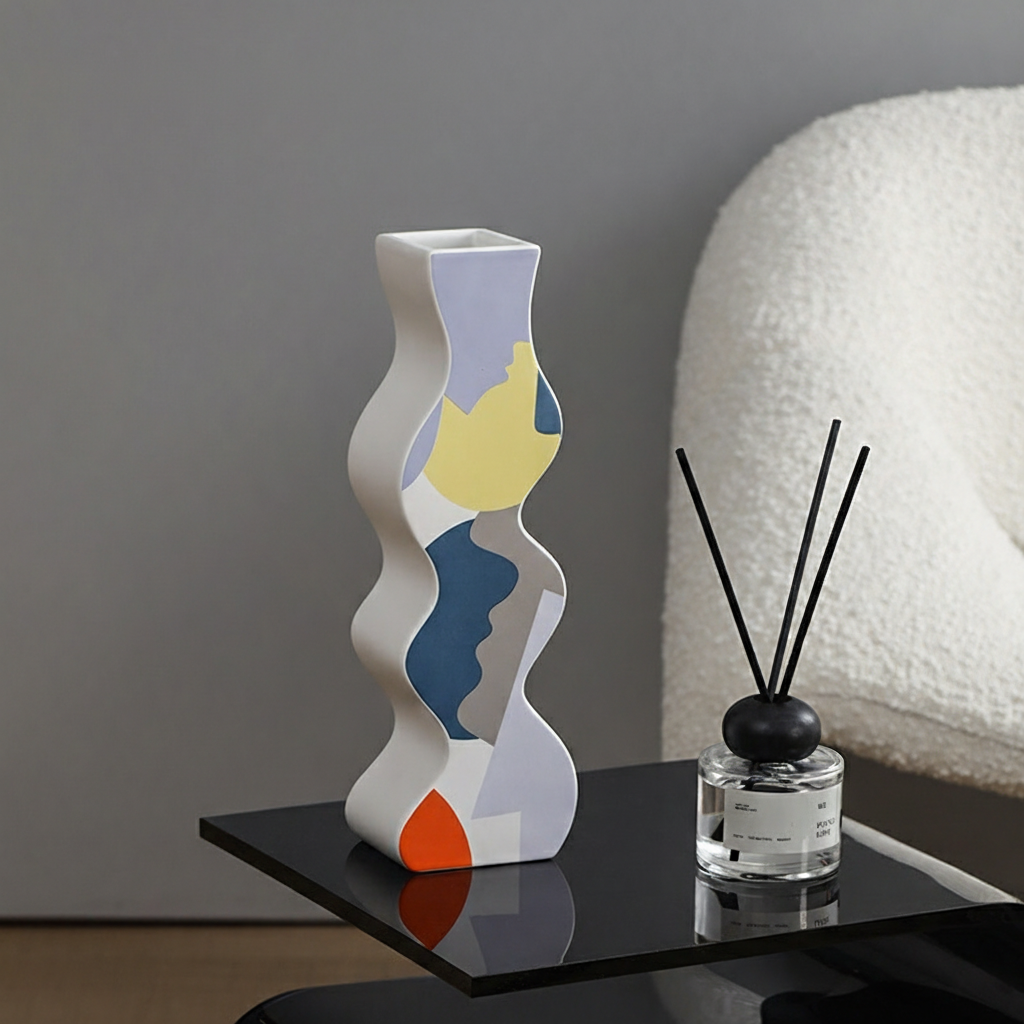 0 | Best west 创意不规则波纹状彩绘陶瓷花瓶 ins客厅软装餐厅装饰品