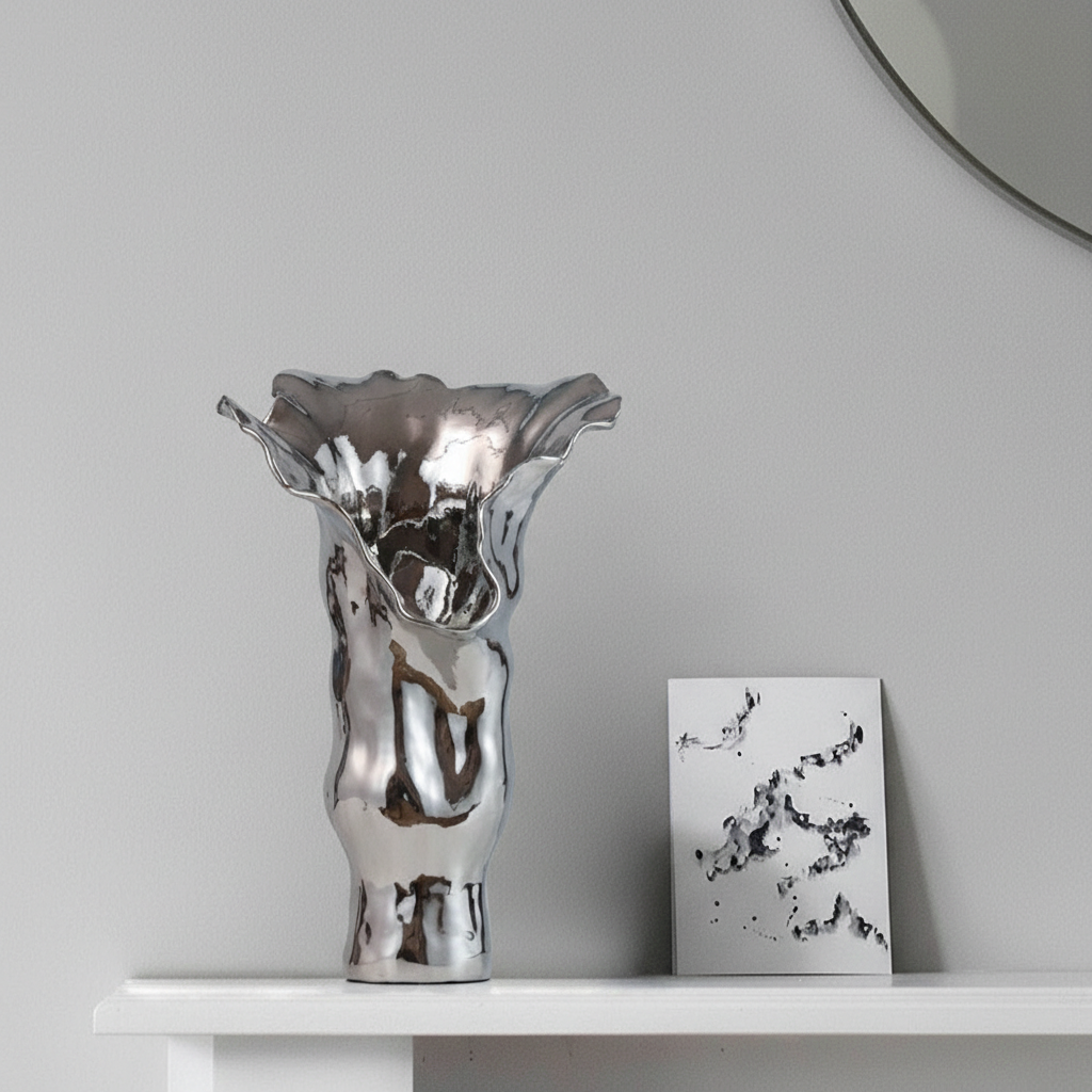 0 | Best west 银色电镀釉面抽象陶瓷花瓶家居玄关客厅桌面高级花器