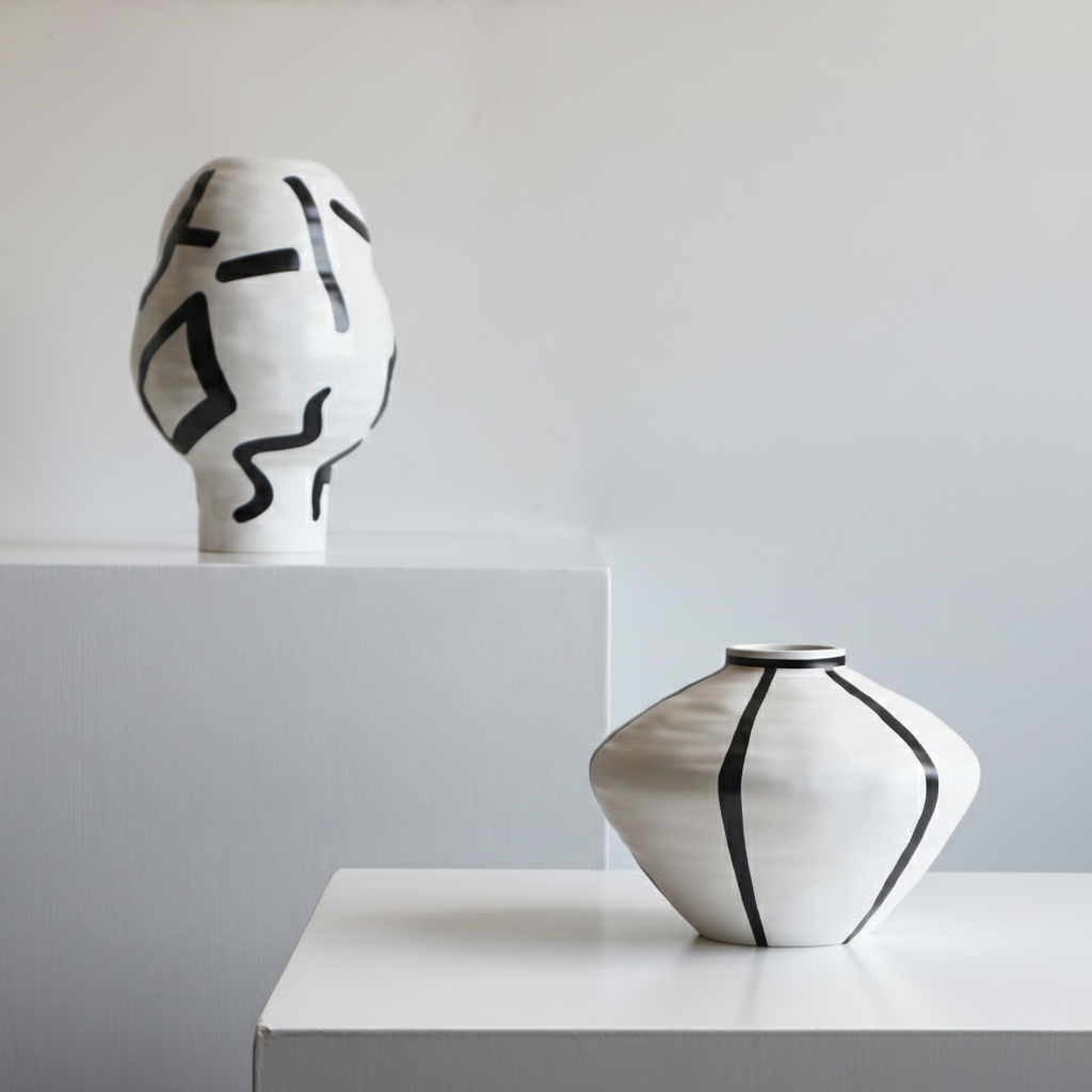 0 | bestwest新中式轻奢高级感手工陶瓷花瓶样板房酒店客厅装饰插花