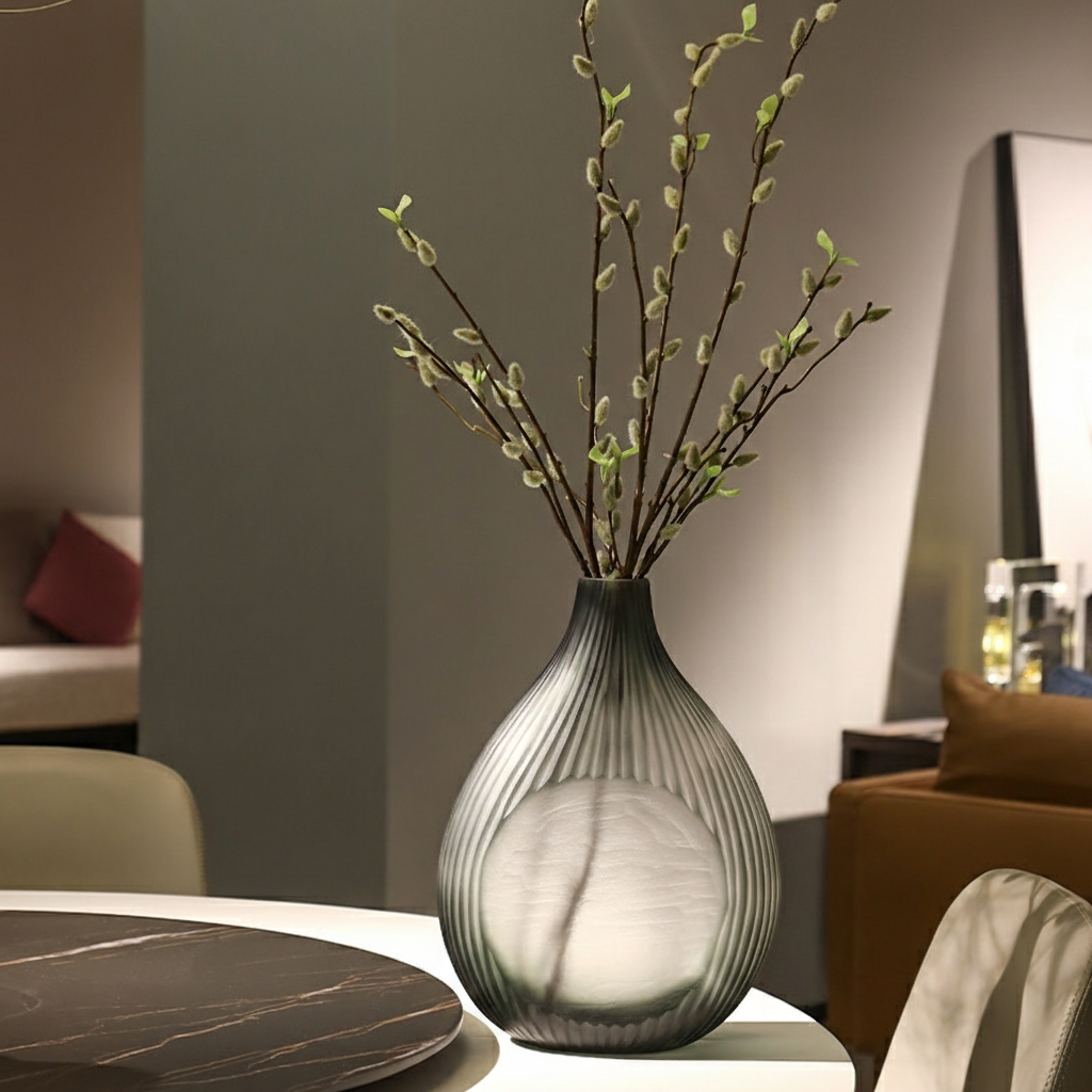 0 | Best west 中式冷灰色水培小口玻璃花瓶摆件样板间花器软装饰品