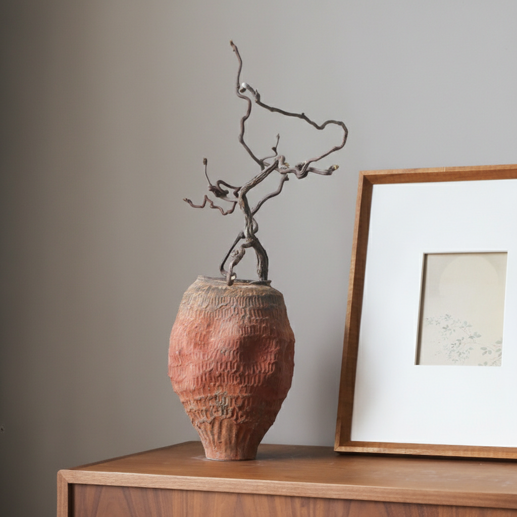 0 | 新品侘寂中古风陶瓷花瓶民宿样板间装饰复古陶罐客厅大口插花器摆