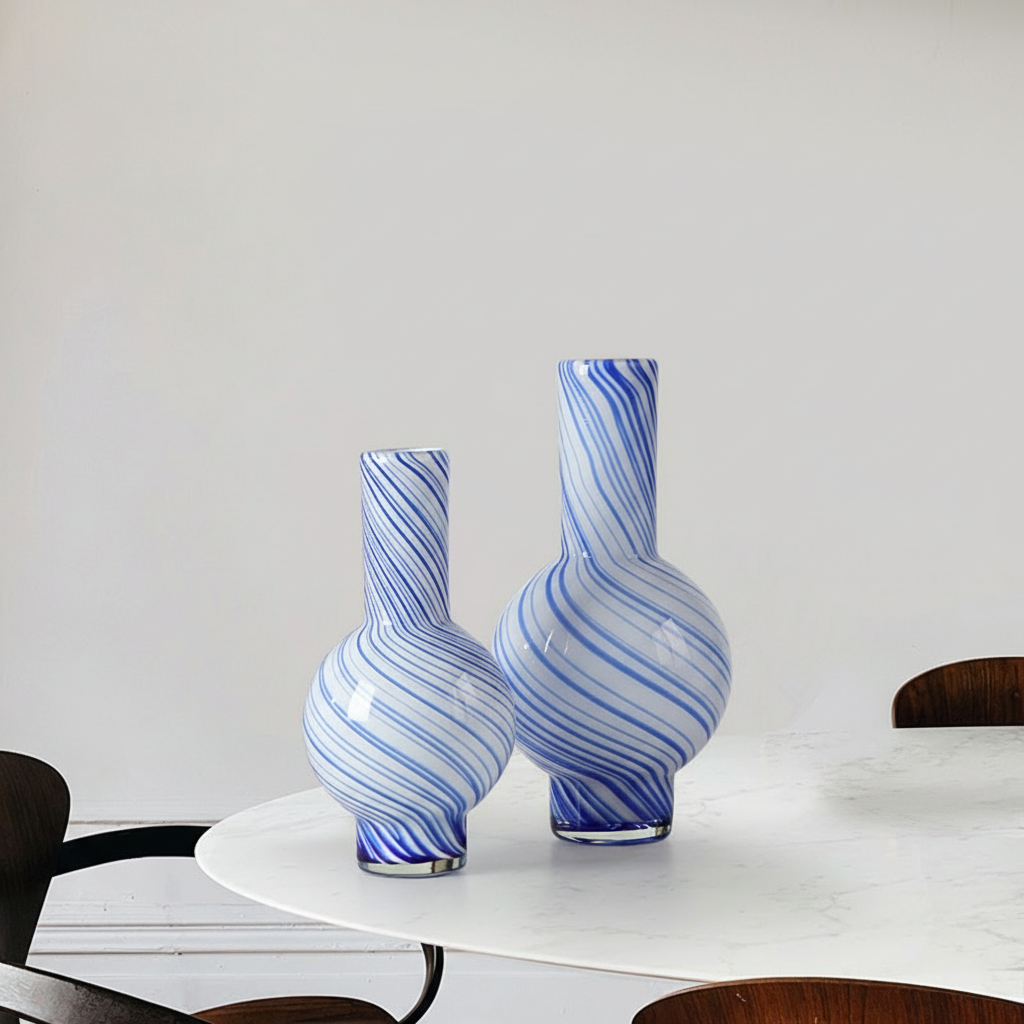 0 | Best west 蓝色条纹葫芦水培玻璃花瓶摆件家居软装样板间装饰花器