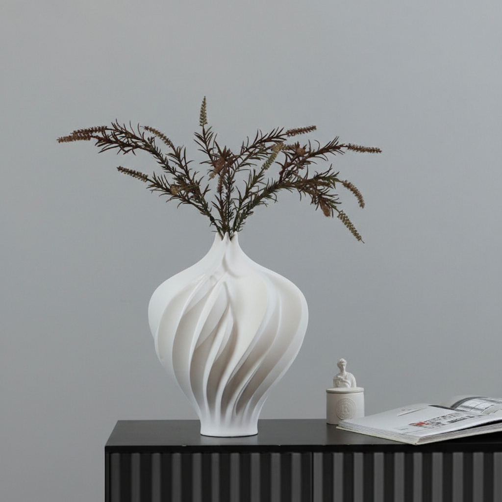 0 | Best west 白色火炬螺旋抽象陶瓷花瓶摆件新中式家居客厅花器陶罐