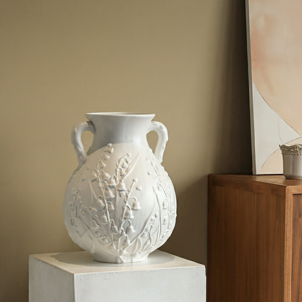 0 | 哑光浮雕铃兰陶瓷花瓶客厅复古艺术装饰花器餐桌插花摆件高级感