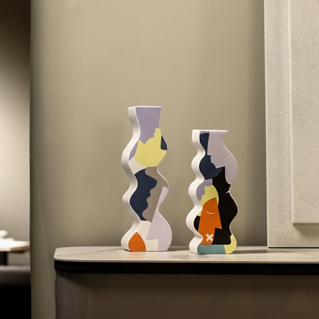 0 | Best west 创意不规则波纹状彩绘陶瓷花瓶 ins客厅软装餐厅装饰品