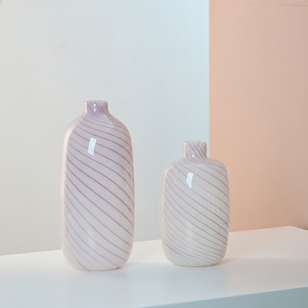 0 | Best west 粉色小口条纹葫芦水培玻璃花瓶摆件家居软装装饰品花器