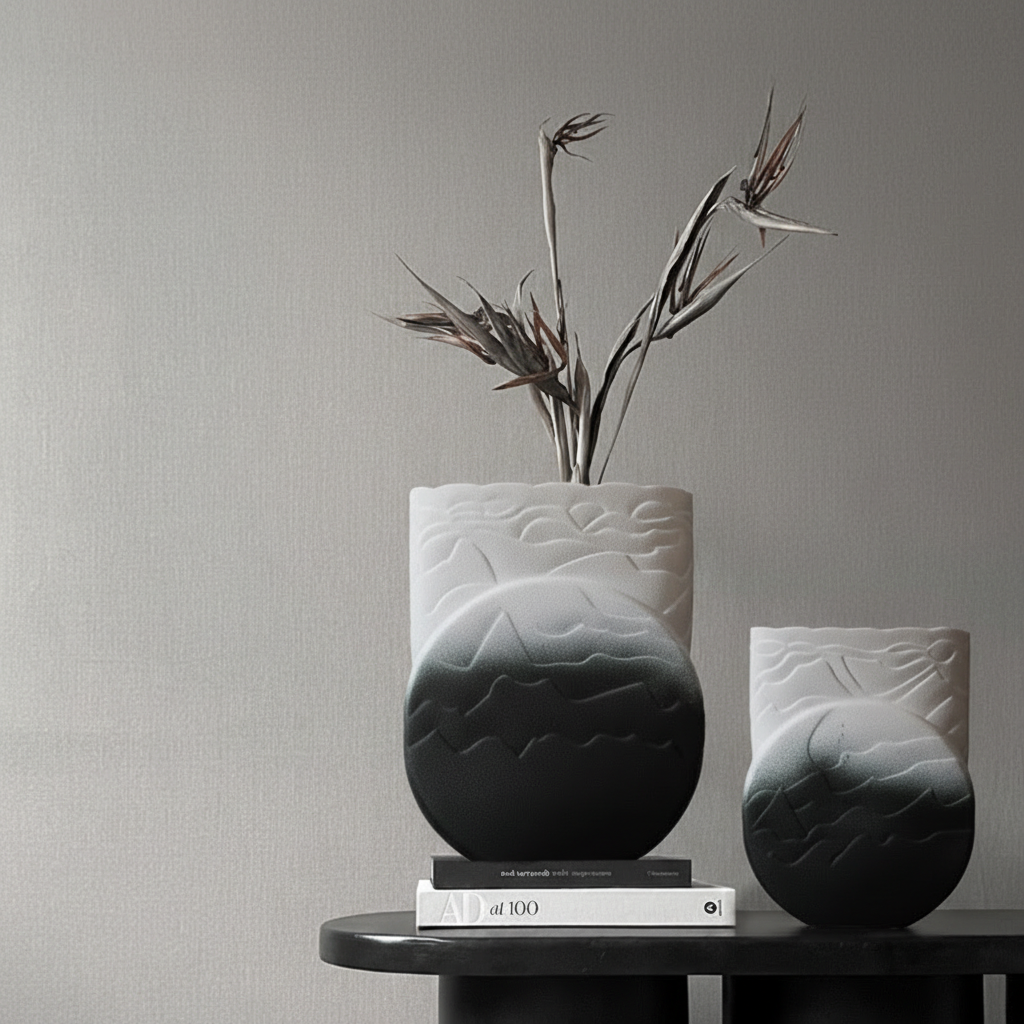 0 | Best west 黑白渐变扁平新中式陶瓷大花瓶摆件样板间创意软装饰品