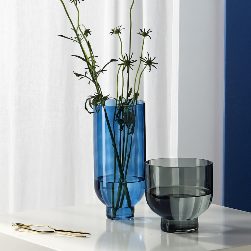 0 | Best west 简约透明直筒高脚玻璃花瓶摆件 ins风家居软装饰品花器