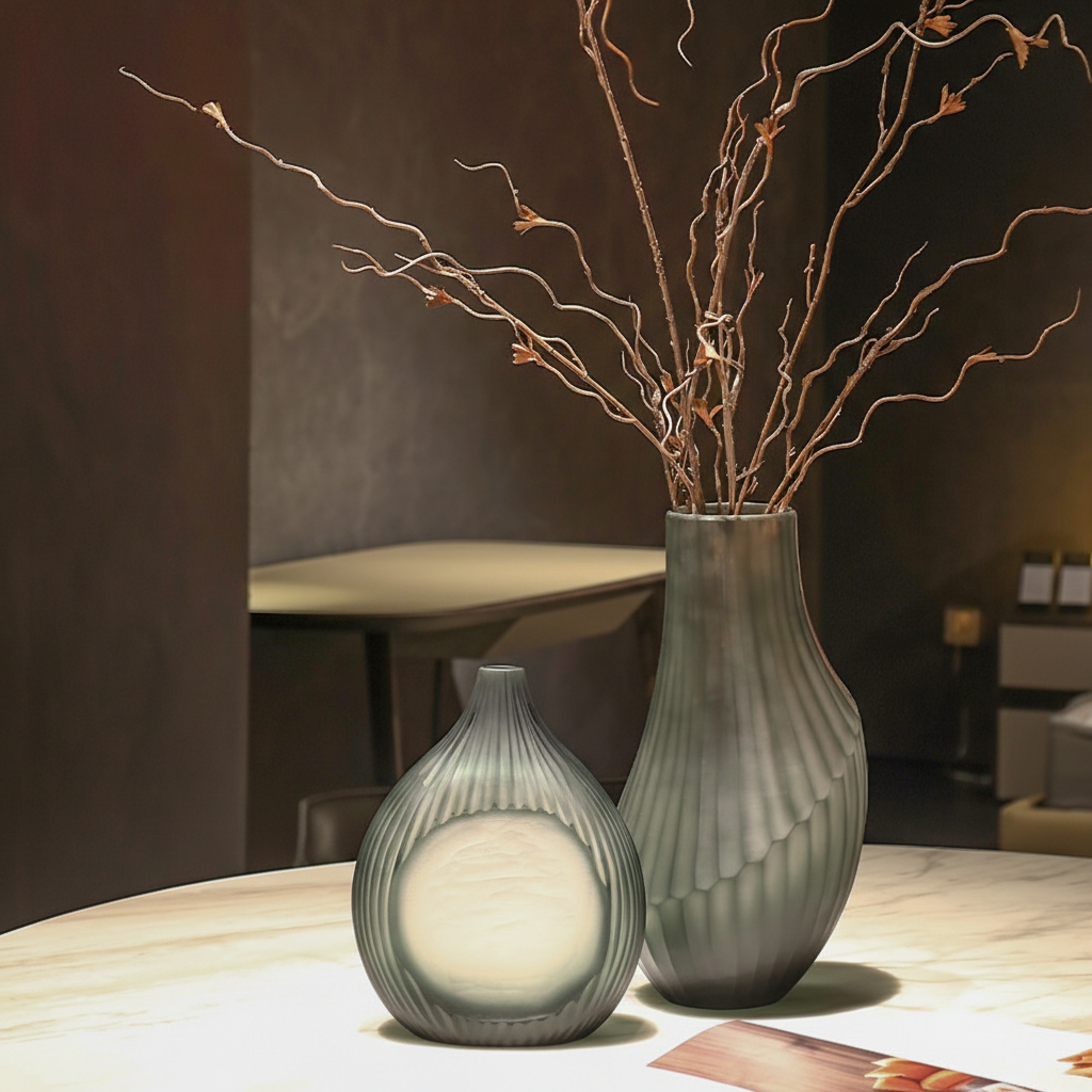 0 | Best west 中式冷灰色水培小口玻璃花瓶摆件样板间花器软装饰品