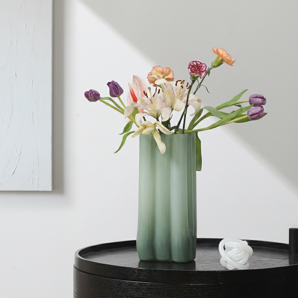 0 | Best west 乳绿色高级感玻璃花瓶摆件 现代简约ins家居客厅花器