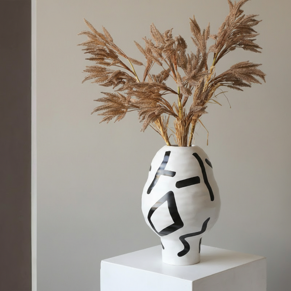 0 | bestwest新中式轻奢高级感手工陶瓷花瓶样板房酒店客厅装饰插花