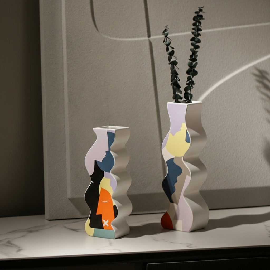 0 | Best west 创意不规则波纹状彩绘陶瓷花瓶 ins客厅软装餐厅装饰品