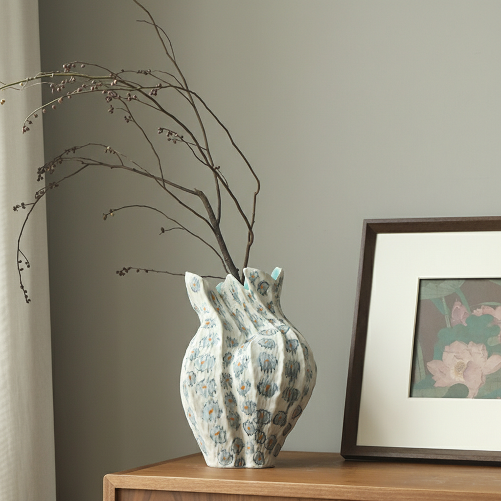 0 | 博西侘寂风花瓶景德镇陶瓷摆件复古设计感小众干花艺术花器大客厅