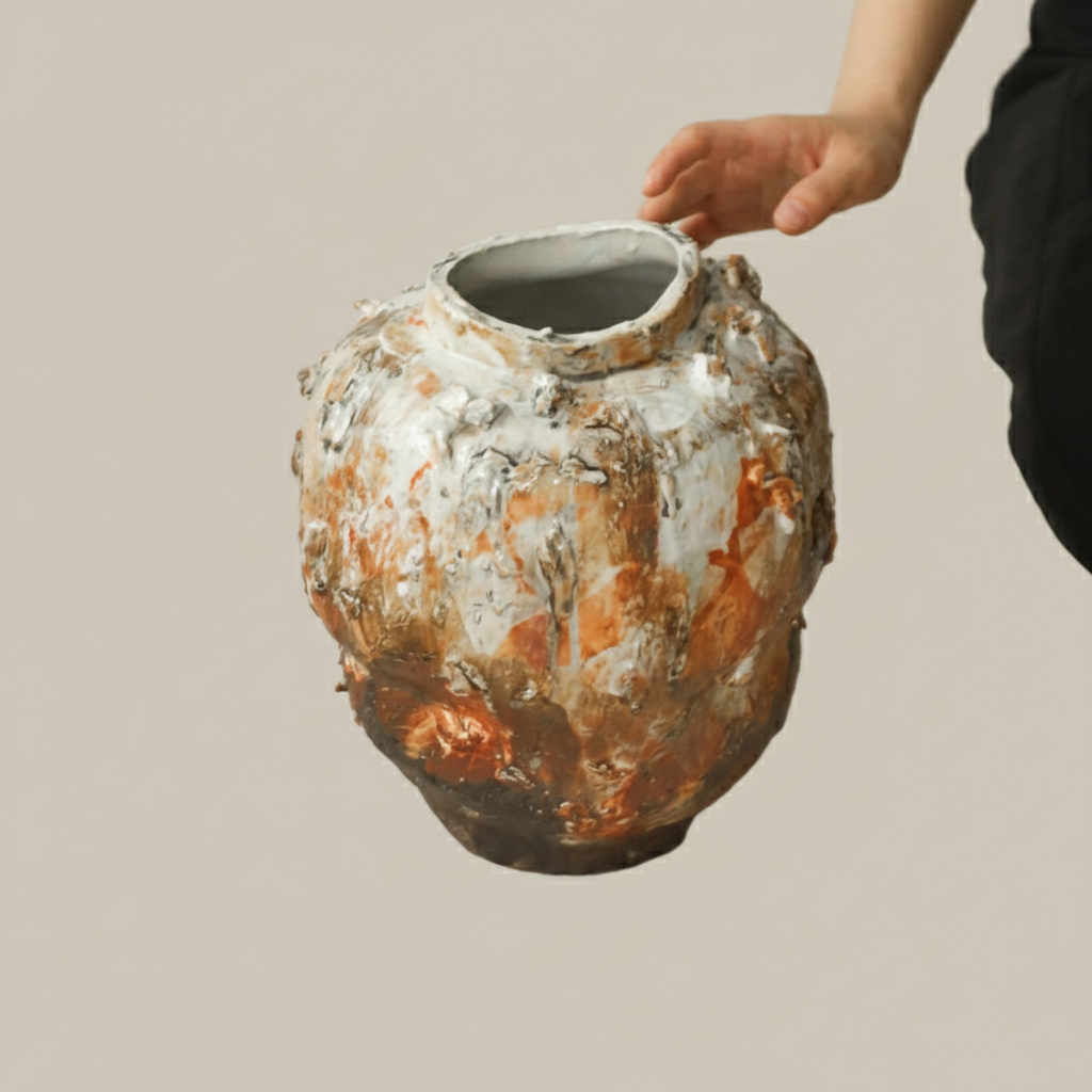 0 | bestwest花瓶景德镇陶瓷花器摆件侘寂风大厅大号落地插花瓶复古