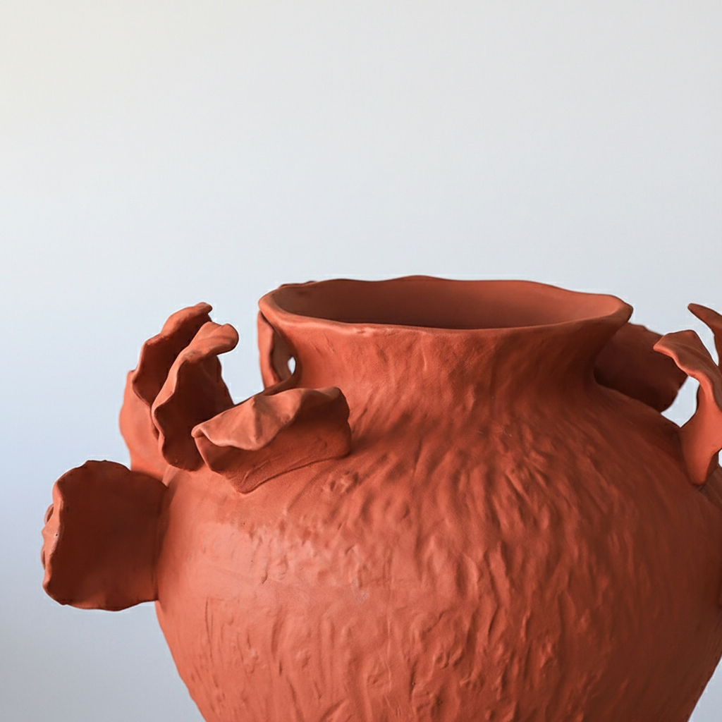 0 | 侘寂风景德镇艺术陶瓷花瓶新年玄关红色陶罐客厅喜庆插花装饰摆件