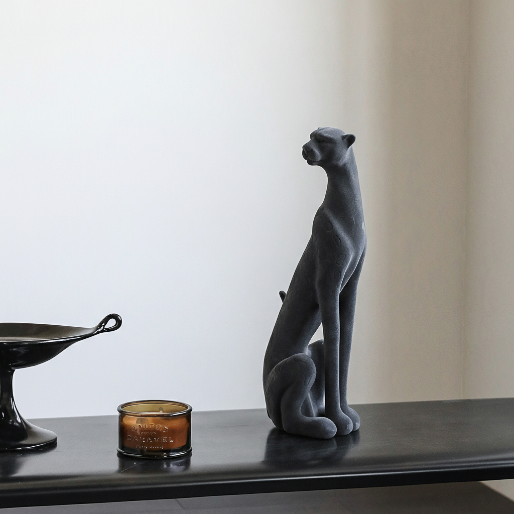 0 | 轻奢灰豹子摆件客厅玄关酒柜装饰高级感小众艺术家居乔迁开业礼物