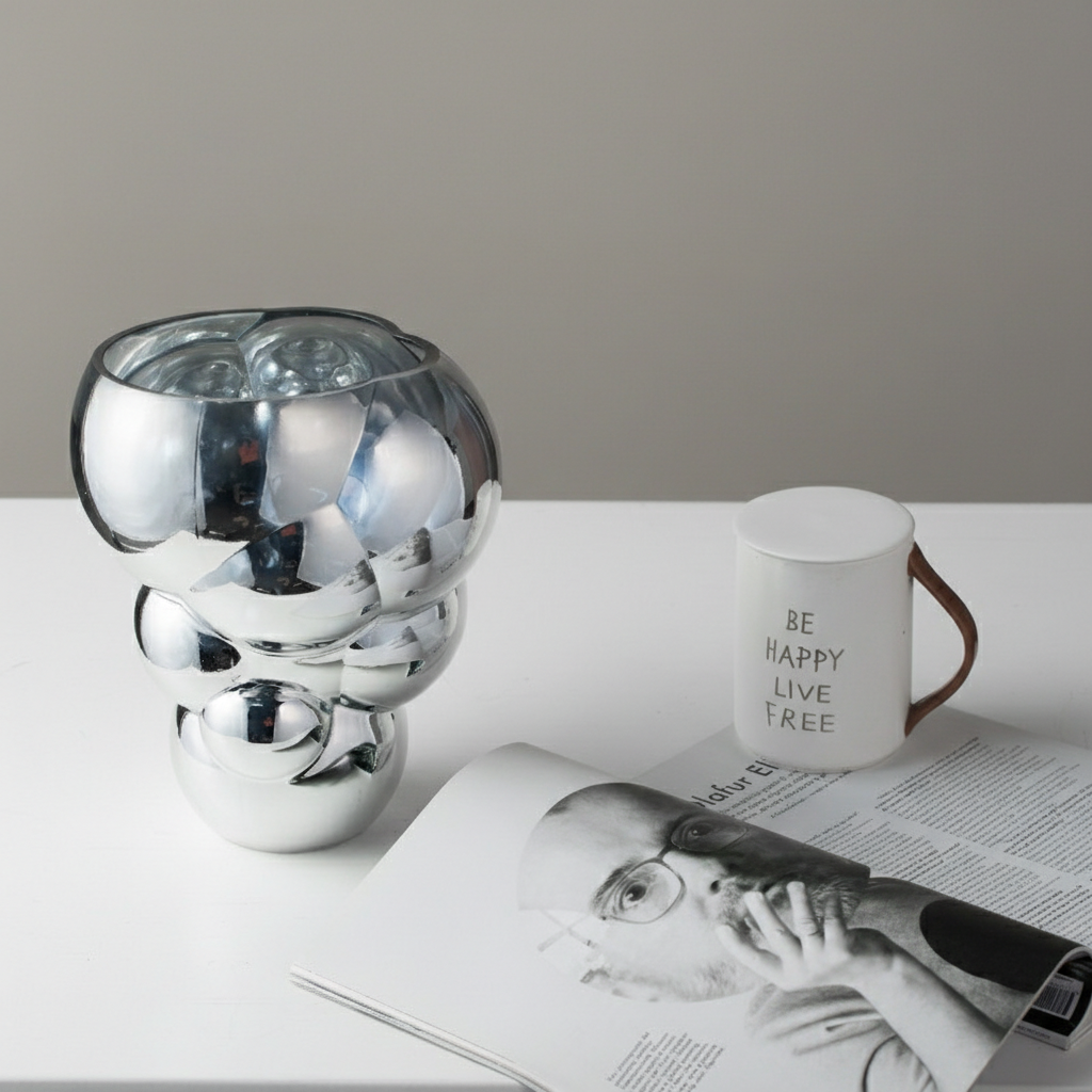 0 | Best west 电镀银色仿肥皂泡玻璃花瓶摆件 ins家居轻奢装饰品花器