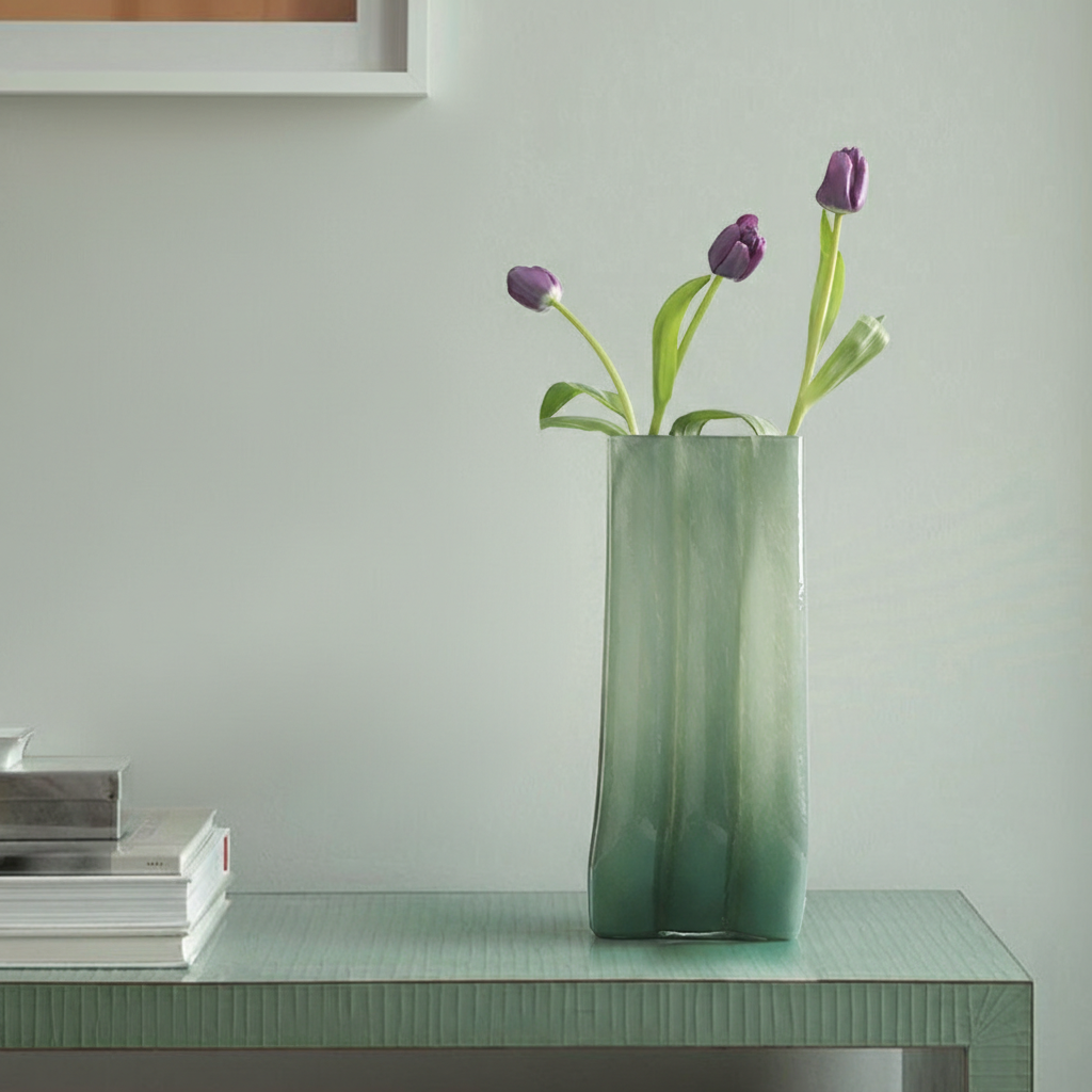 0 | Best west 乳绿色高级感玻璃花瓶摆件 现代简约ins家居客厅花器