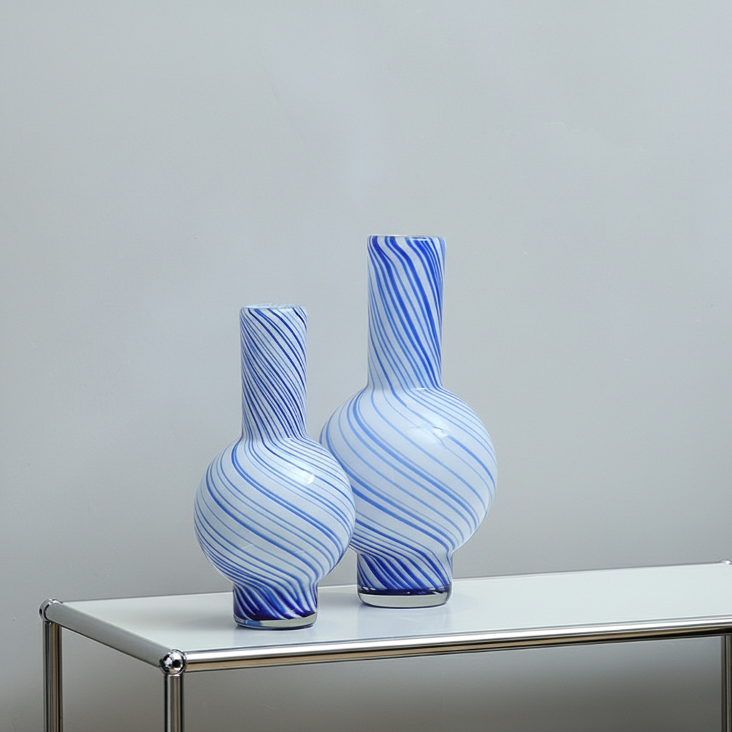 0 | Best west 蓝色条纹葫芦水培玻璃花瓶摆件家居软装样板间装饰花器