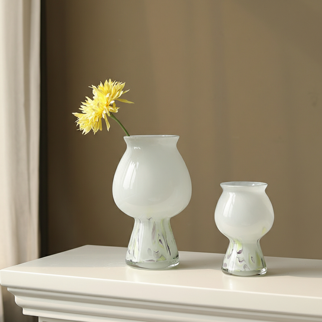 0 | 法式中古高脚玻璃花瓶摆件轻奢高级感客厅插花装饰花器样板间摆设