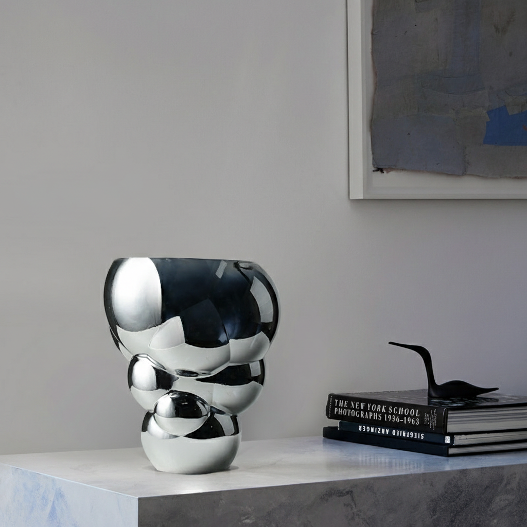 0 | Best west 电镀银色仿肥皂泡玻璃花瓶摆件 ins家居轻奢装饰品花器