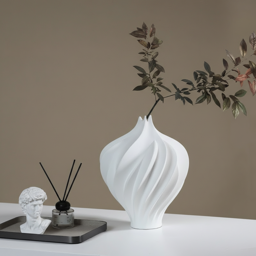 0 | Best west 白色火炬螺旋抽象陶瓷花瓶摆件新中式家居客厅花器陶罐