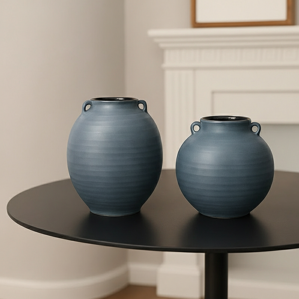 0 | Bestwest深蓝色中式花瓶陶瓷摆件复古陶罐轻奢高级感客厅插花器皿