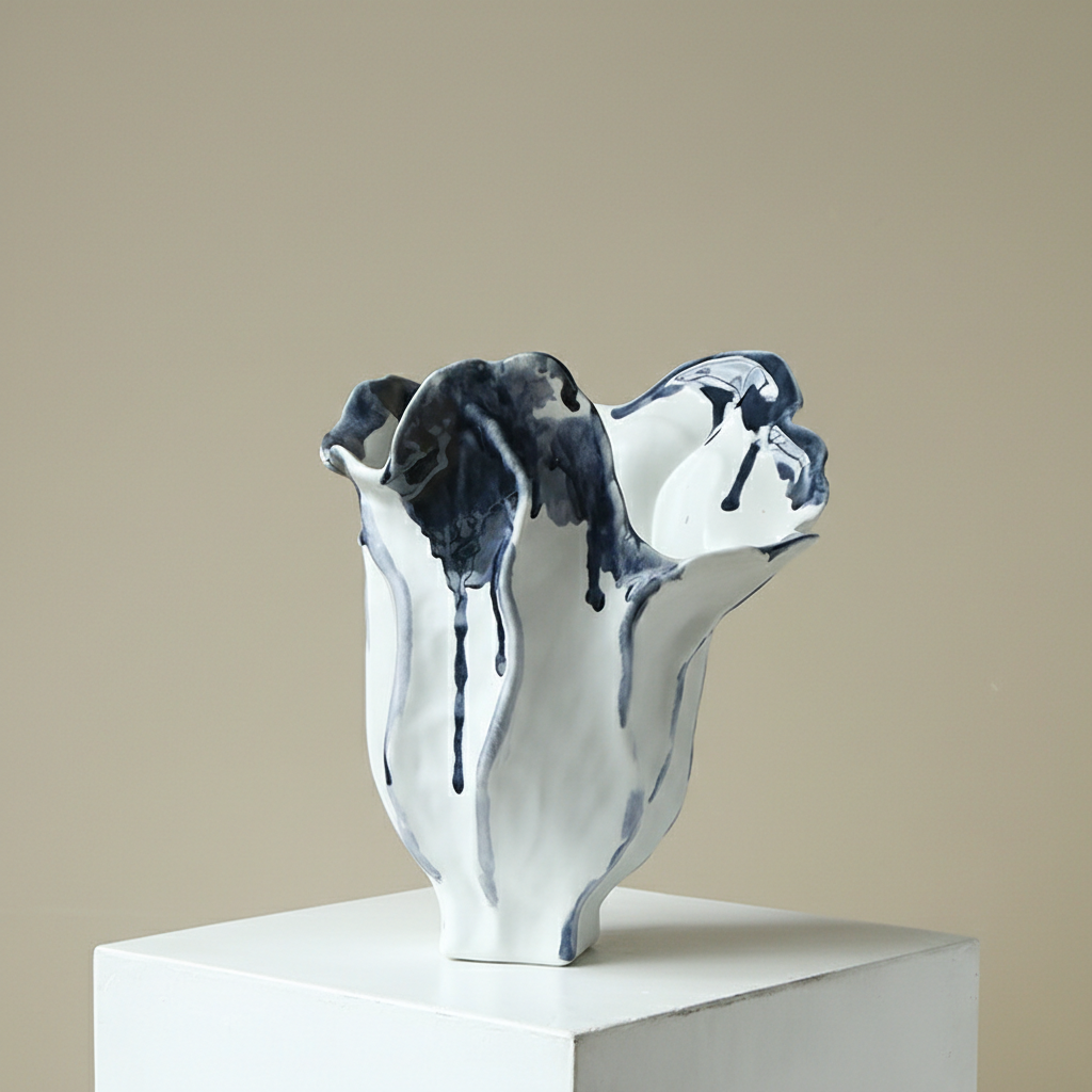 5824023258771 | Size:蓝色泼墨花瓣花器 YQ24-33