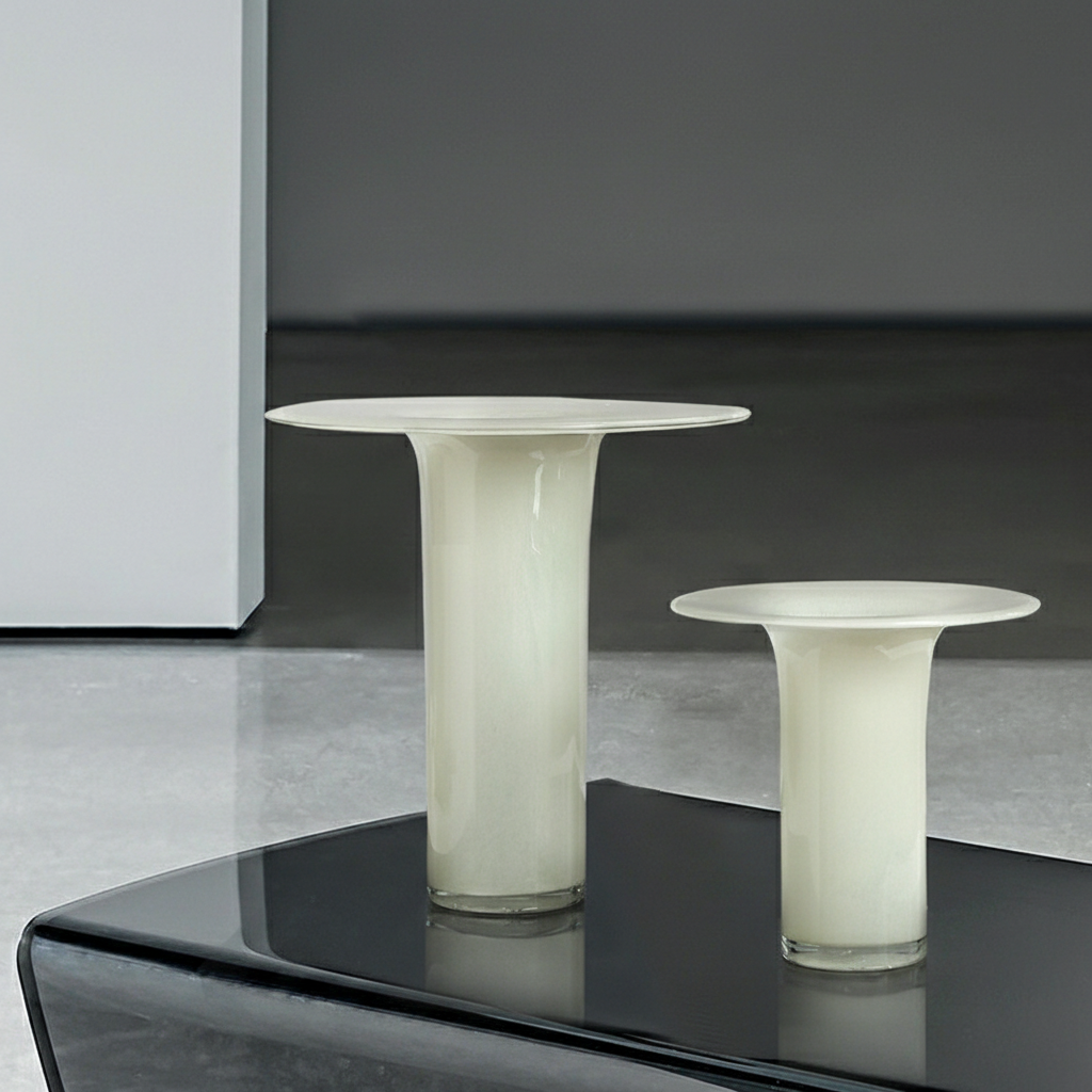 0 | Best west 奶白圆盘中古玻璃花瓶花器 ins风软装饰品高级家居摆件