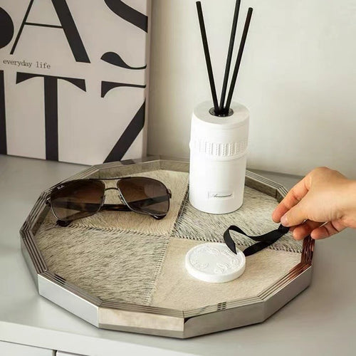 0 | 高档几何香薰托盘样板房衣帽间客厅茶几收纳盘轻奢马毛装饰品摆件