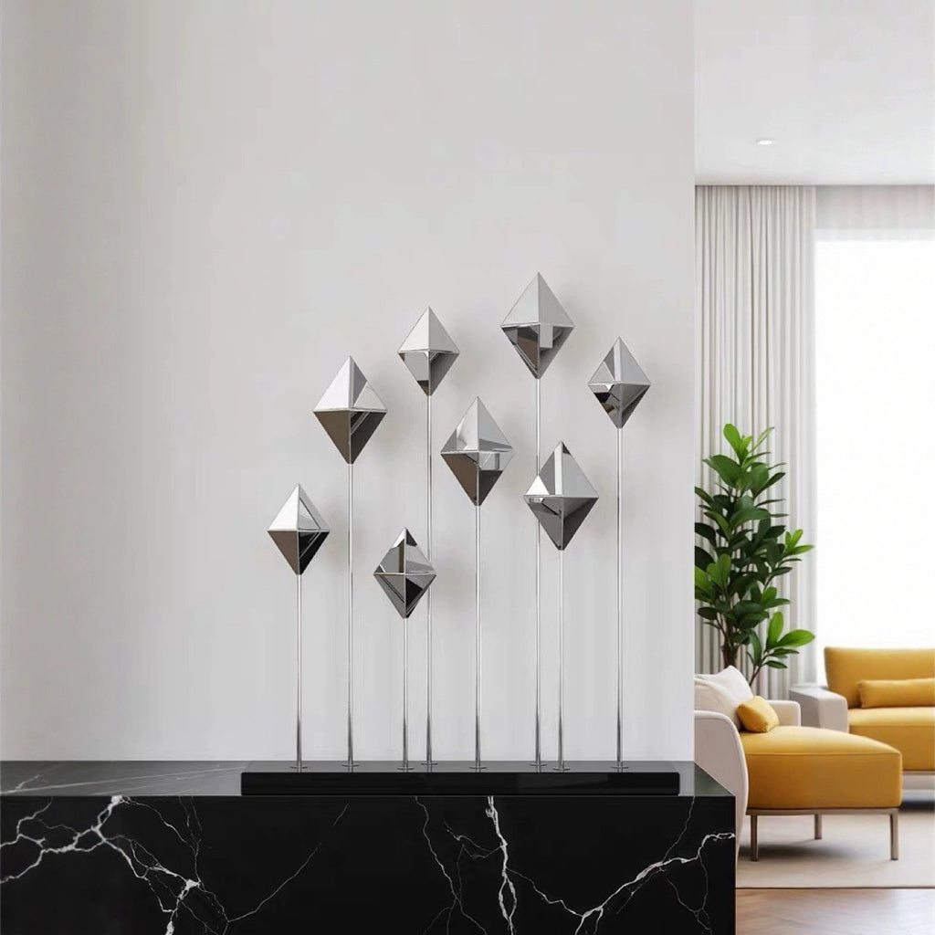 0 | 现代轻奢不锈钢雕塑样板间客厅壁龛细长软装饰品酒店玄关桌面摆件