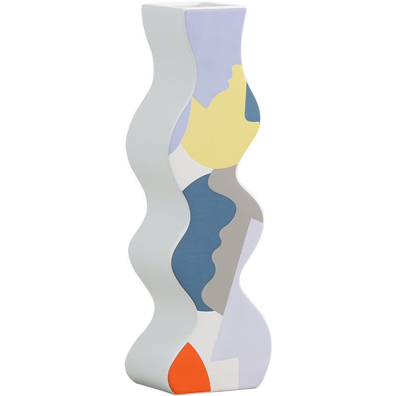 0 | Best west 创意不规则波纹状彩绘陶瓷花瓶 ins客厅软装餐厅装饰品