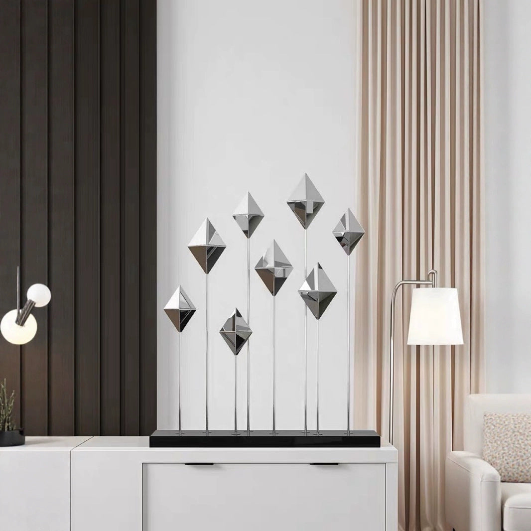 0 | 现代轻奢不锈钢雕塑样板间客厅壁龛细长软装饰品酒店玄关桌面摆件