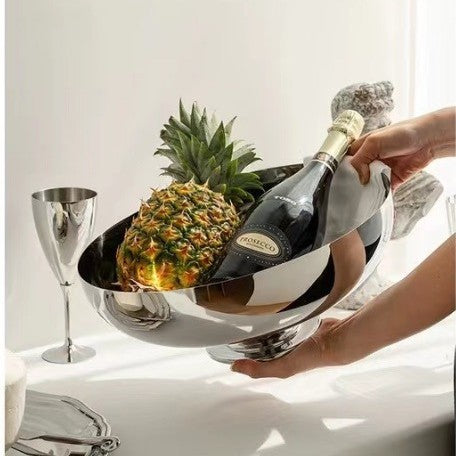 0 | 欧式不锈钢大号水果盘轻奢零食盘收纳盘样板房装饰摆件乔迁礼品